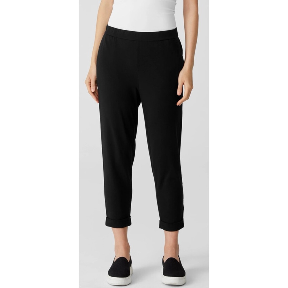 Eileen Fisher Black Traceable Cotton Jersey Knit Cuffed Ankle Pants Size 1X NWT